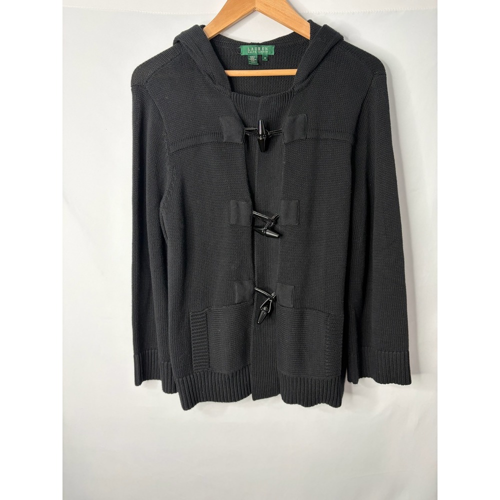 Lauren Ralph Lauren Black Cardigan Sweater Womens M Equestrian Old Money Toggle